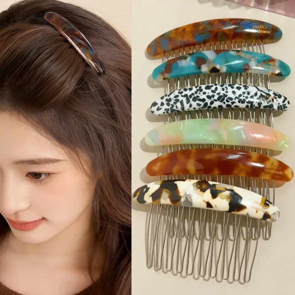 1/2pcs Acetate Metal Hair Combs Clips for Women Girls Side Bangs Upside-down Hairpi additional angle