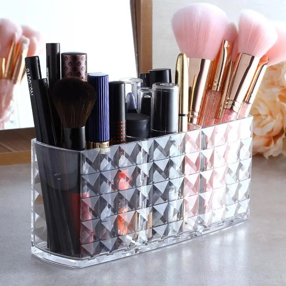 3 Slots Makeup Brush Holder Makeup Organizer Cosmetic Storage Box Lipstick Eyebrow Pe lifestyle view