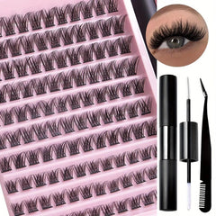 DIY Lash Extension Kit with Waterproof Strong Hold Lash Bond And Seal Lash Clusters Plus Eyelash Tweezers