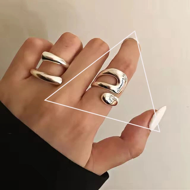 PANJBJ 925 Sterling Silver Pearl Irregular Ring for Women Shell Overlapping Hollow Sweet detail view