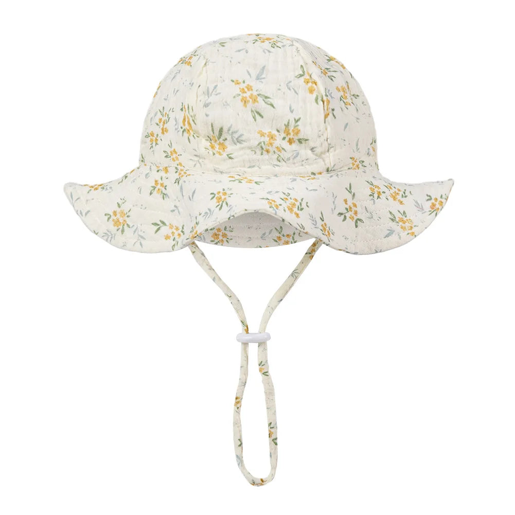 Floral Print Baby Bucket Hats | Adjustable Sun Protection Caps for Infant Boys Girls detail view