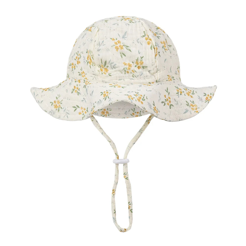 Floral Print Baby Bucket Hats | Adjustable Sun Protection Caps for Infant Boys Girls detail view