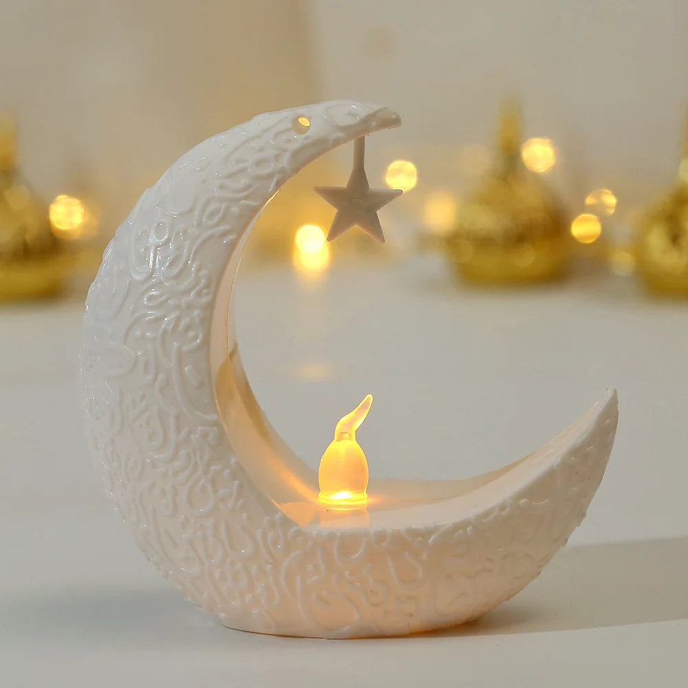 LED Star Moon Candlestick Light | Ramadan Decoration with Castle Wind Lamp close-up view