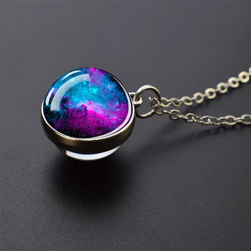 Solar System Glass Ball Pendant Necklace | Astronomy Galaxy Jewelry lifestyle view