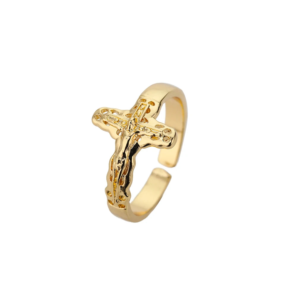 Stainless Steel Cross Flower Heart Ring 18K Gold-plated Anti Fading Rings Women Wedding Golden Jewelry Vacation Accessories Gift
