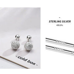 925 Sterling Silver Round Bead Double Stud Earrings for Girls Simple Screw Scrub Ball Fe detail view