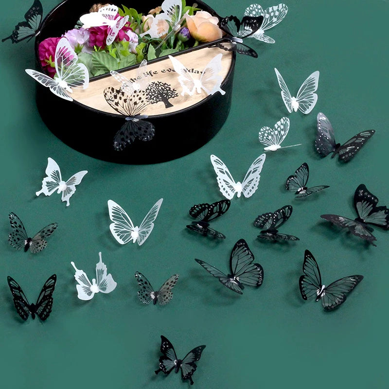 18pcs Black and White Butterfly Wall Stickers | Elegant PVC Decals for Home Decor detail view