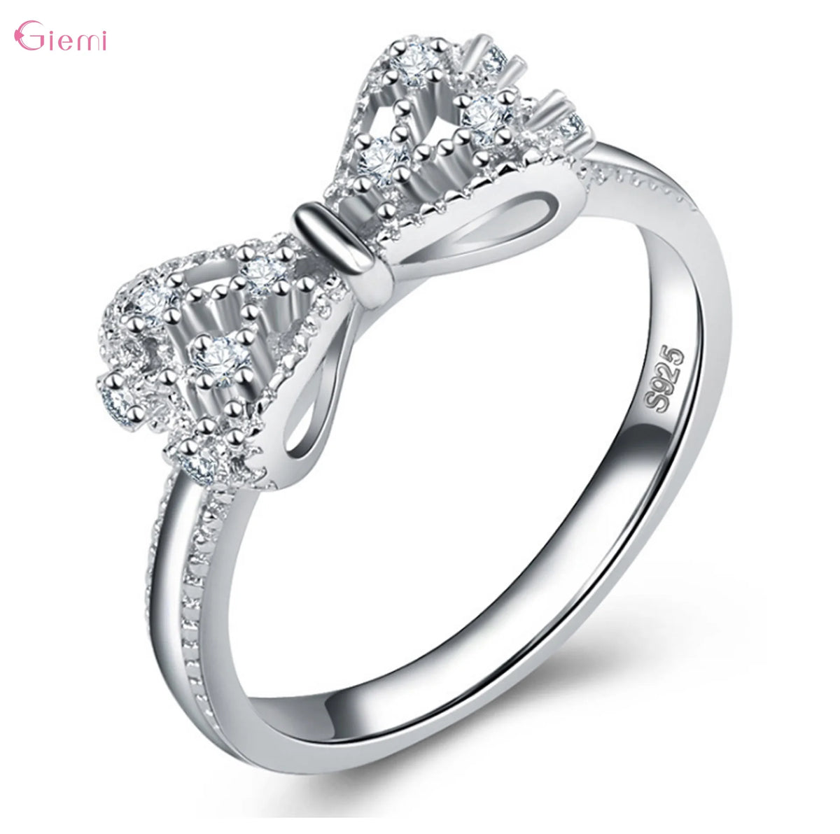925 Sterling Silver Bowknot Bow Knot Cubic Zirconia Rhinestone Rings For Women Fashion Trendy Weddin