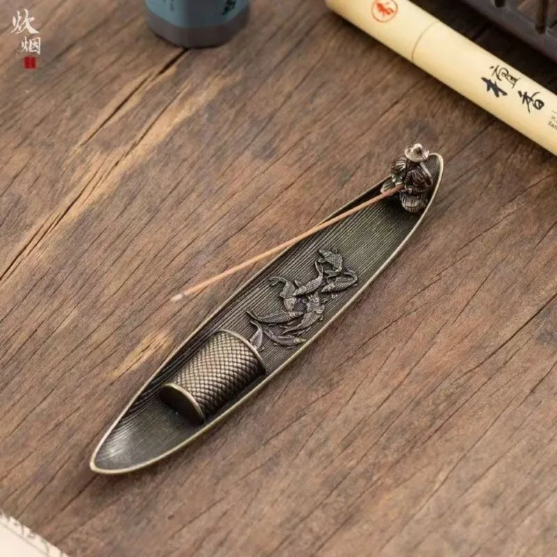 Fisherman Incense Holder | Japanese Style Metal Incense Stick Burner for Home Decor close-up view