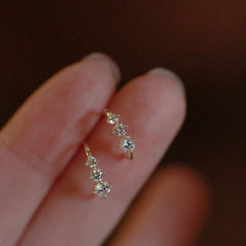 925 Silver Needle Simple Shiny Zircon Earrings Gold Plating Jewelry Crystal Stud Earr lifestyle view