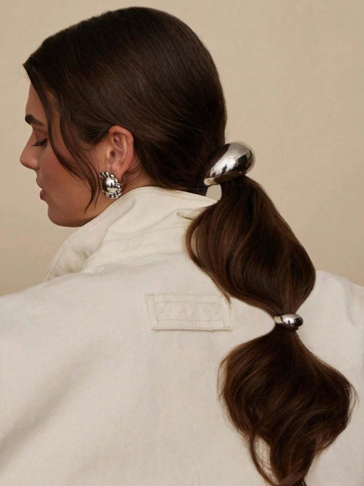 1pc Fashionable Punk Geometric Metal Headb Ponytail Hair Scrunchie For Women Simple Ha close-up view