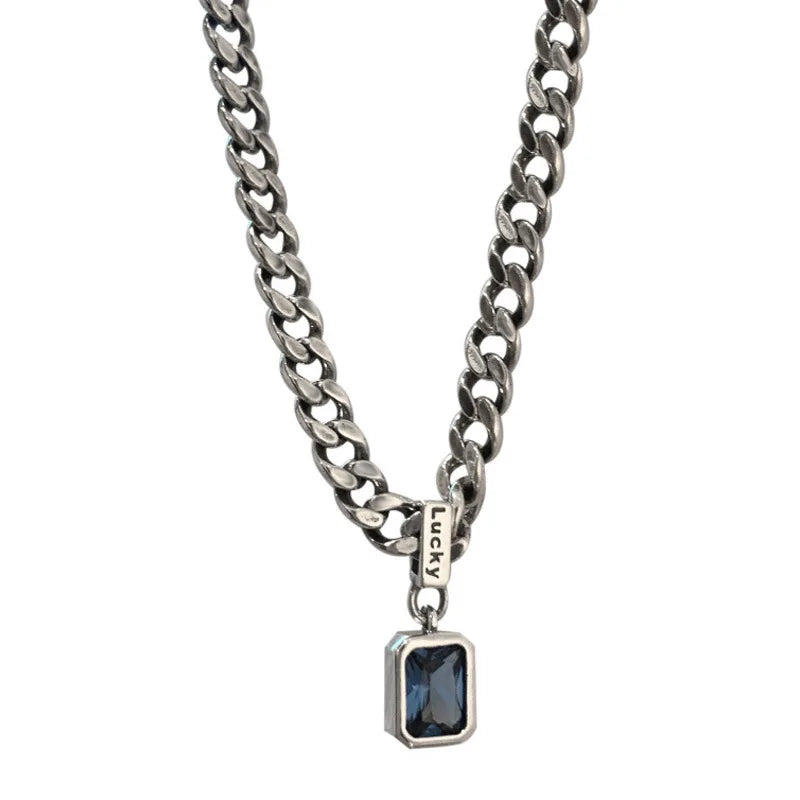 925 Sterling Silver Vintage Cuba Neck Chain Square Zircon Pendant | Women's Fine Jewe alternate view