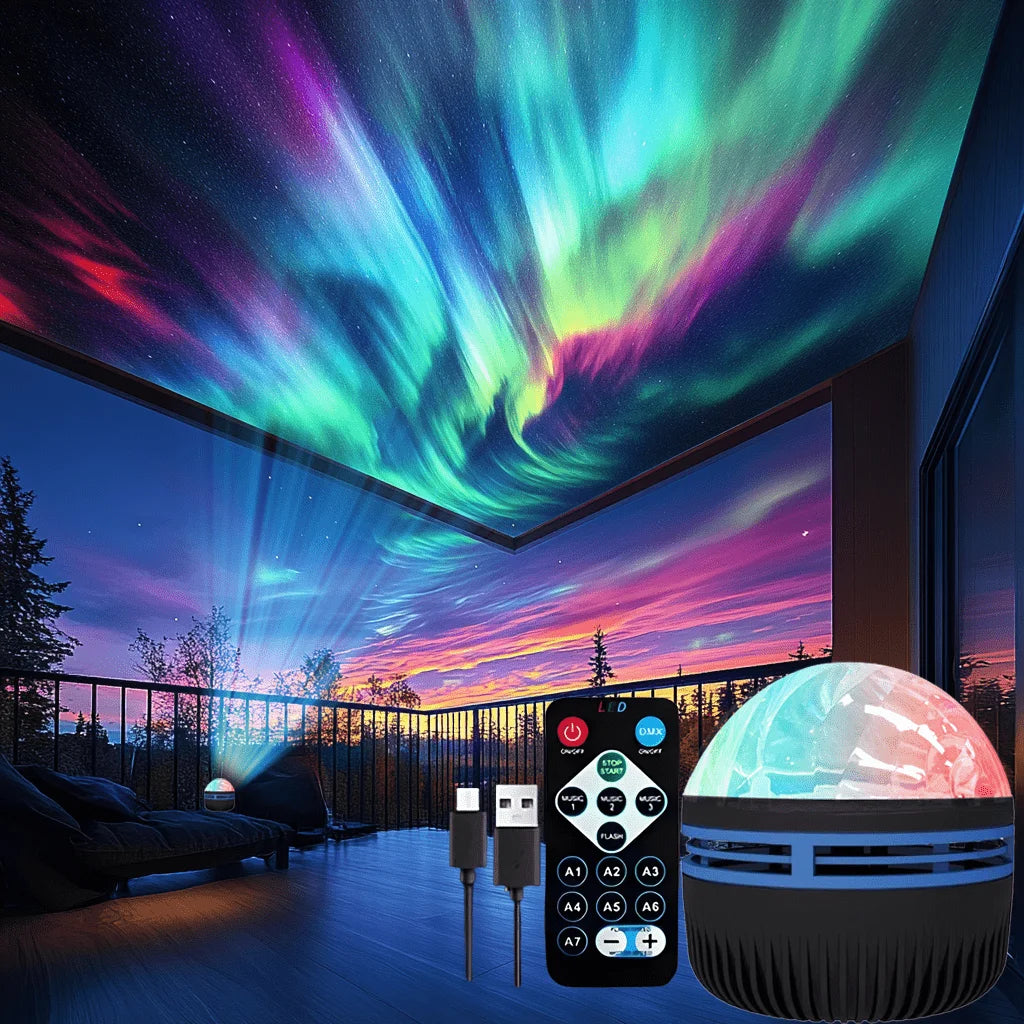 LED Northern Lights Projector Light | 7 Modes Starry Sky Night Light with Remote and alternate view