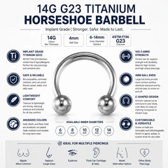 14G 6-14mm Big Titanium Circular Barbell Horseshoe for Septum Lip Ring Nipple Ear Car alternate view