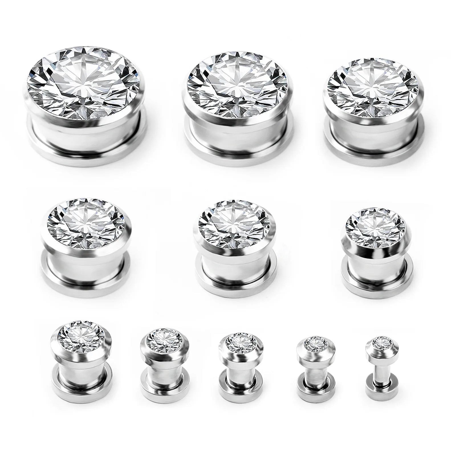 1PC Stainless Steel Geometric Circle Ear Expander - Sparkling Zirconia Body Piercing Jewelry for Wom