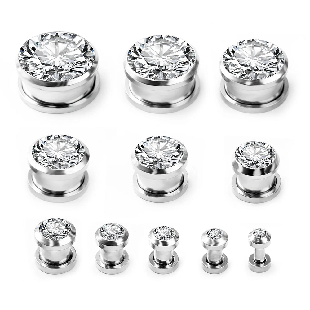 1PC Stainless Steel Geometric Circle Ear Expander - Sparkling Zirconia Body Piercing Jewelry for Wom