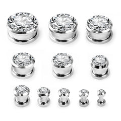 1PC Stainless Steel Geometric Circle Ear Expander - Sparkling Zirconia Body Piercing Jewelry for Wom