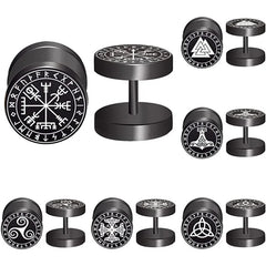 1Pair 18G Viking Rune Round Stud Earrings for Men Women, 316L Stainless Steel Cartilage Tragus Helix