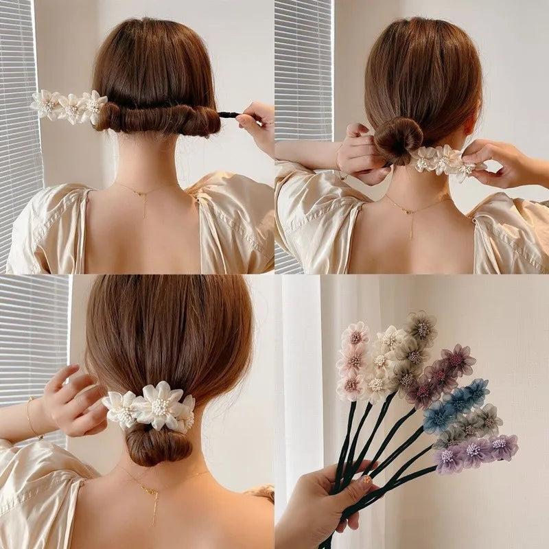 Elegant Shell Pearl Lazy Hair Curler Bow Barrettes Braided Hair Artifact Vintage Wome alternate view