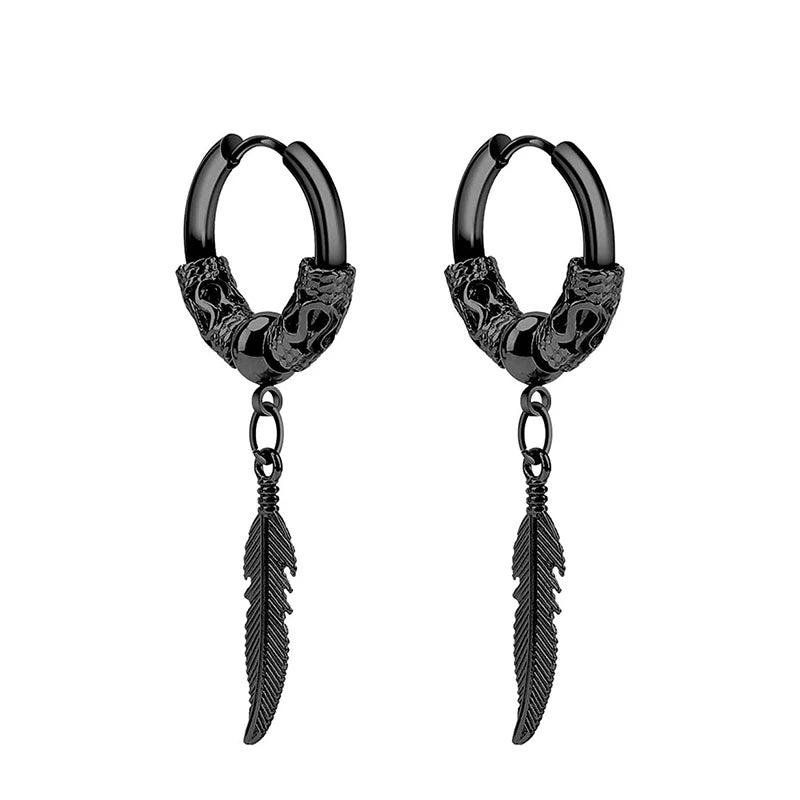 2PC Punk Men's Stainless Steel Hoop Earrings For Women Hip Hop Totem Earring For Men alternate view