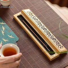 Natural Bamboo Incense Burner Holder with Storage Box | Aromatherapy Incense Tool detail view
