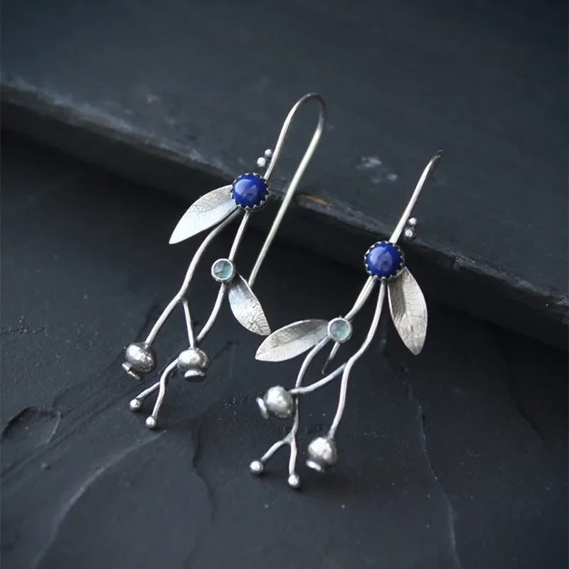 Silver color earrings Blueberry plant jewelry Elven style botanical earrings