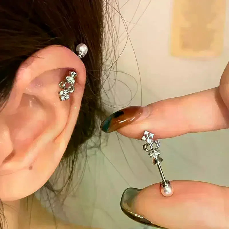 New Fashion Cross Ear Bone Nail Shiny Zircon Trendy Stud Earring For Women Body Piercing detail view