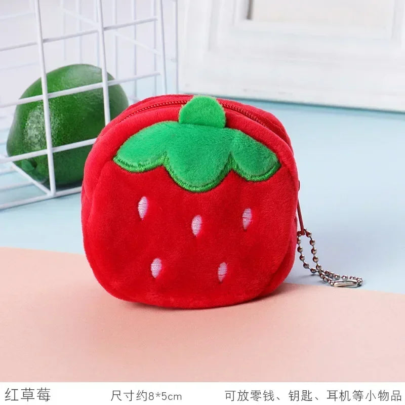 Cute Animal Plush Coin Purse | Zipper Change Purse with Keychain Mini Wallet close-up view