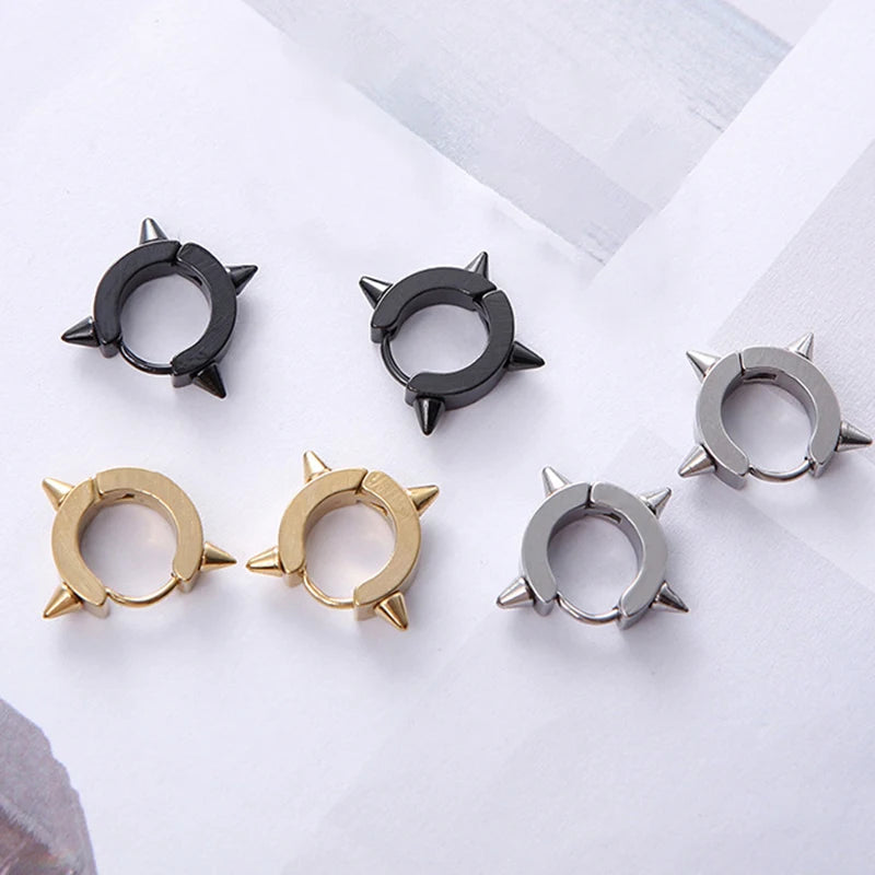 1Pair Punk Stainless Steel Spiky Thorn Stud Earrings For Women Men Ear Clips Funny St lifestyle view