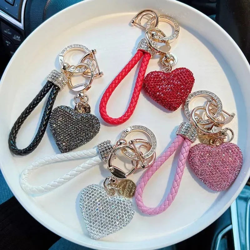 Leather Love Key Chain | Heart-Shaped Car Bag Pendant close-up view