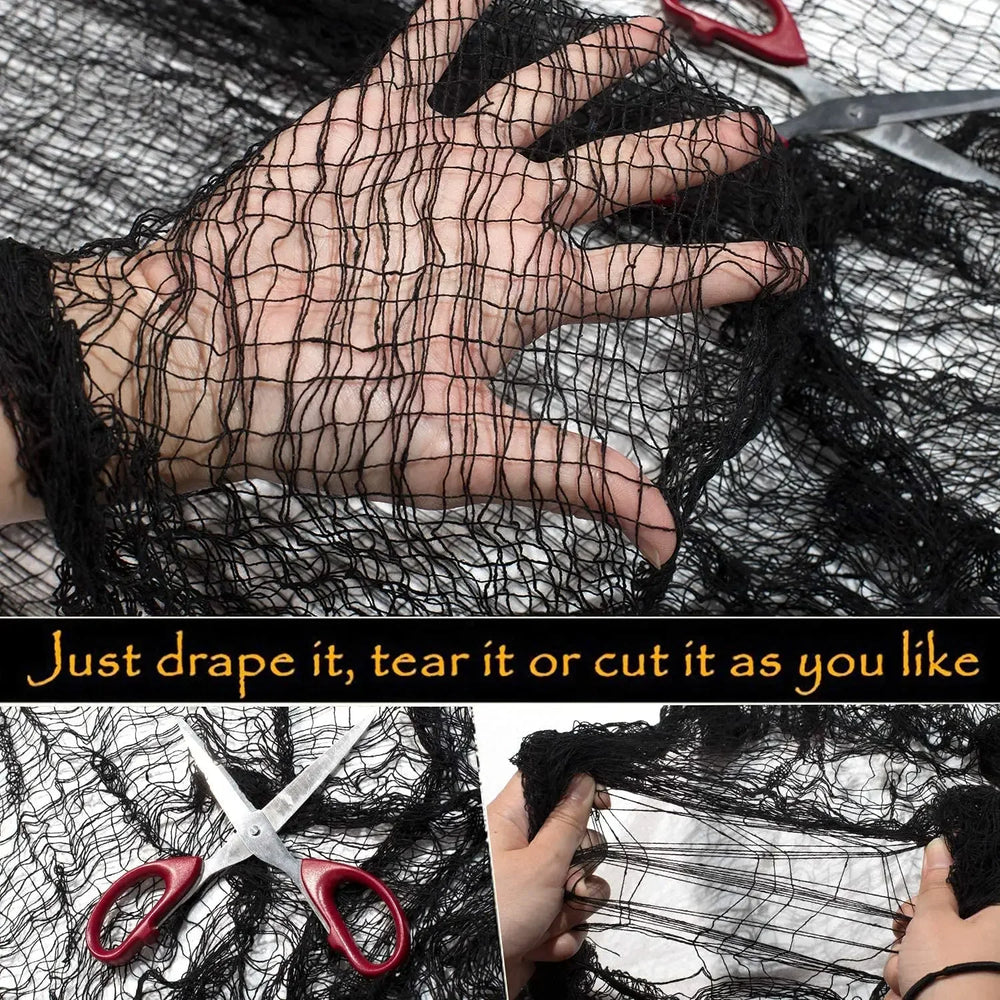 Creepy Gauze Cloth Window Table Door Net Spooky Fancy Dress Party Haunted House Wall detail view