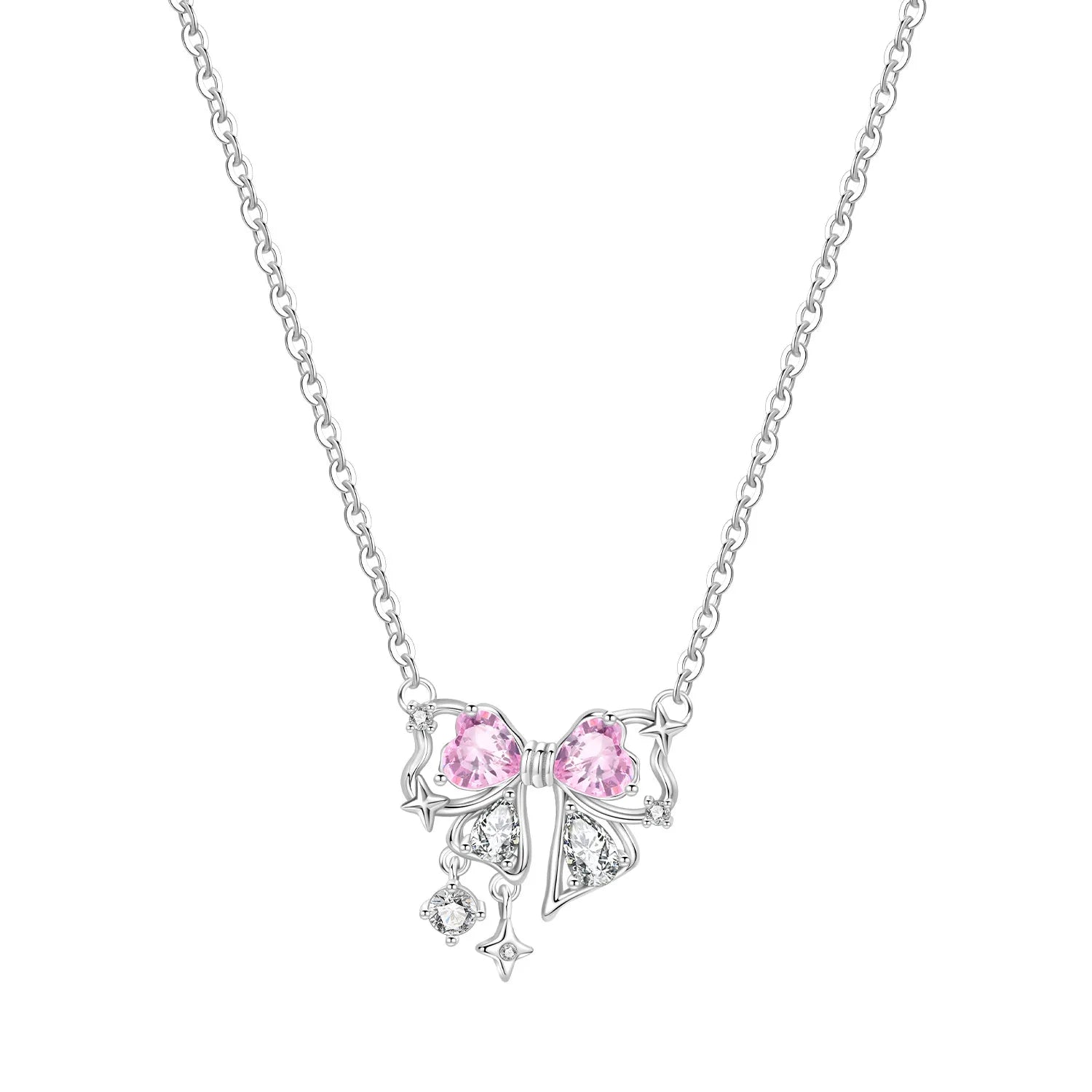 Romantic Pink Crown Heart Pendant Necklace Genuine 925 Sterling Silver Elegant Fine Jewelry for Women Wedding Holiday Presents