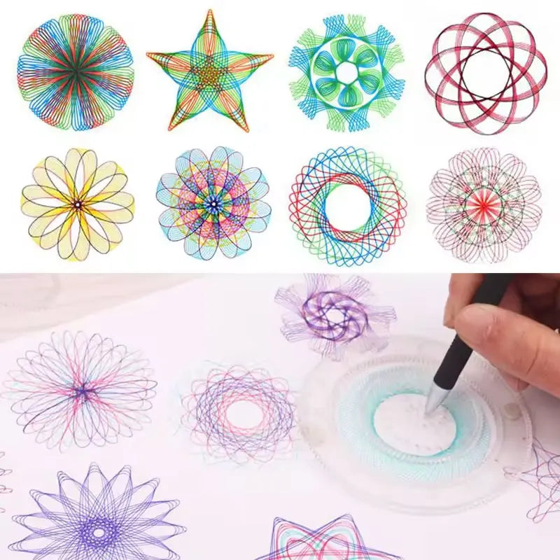 22pcs Spirograph Drawing Toys Set Geometric Ruler Mathematical Roulette Drawing Tools close-up view