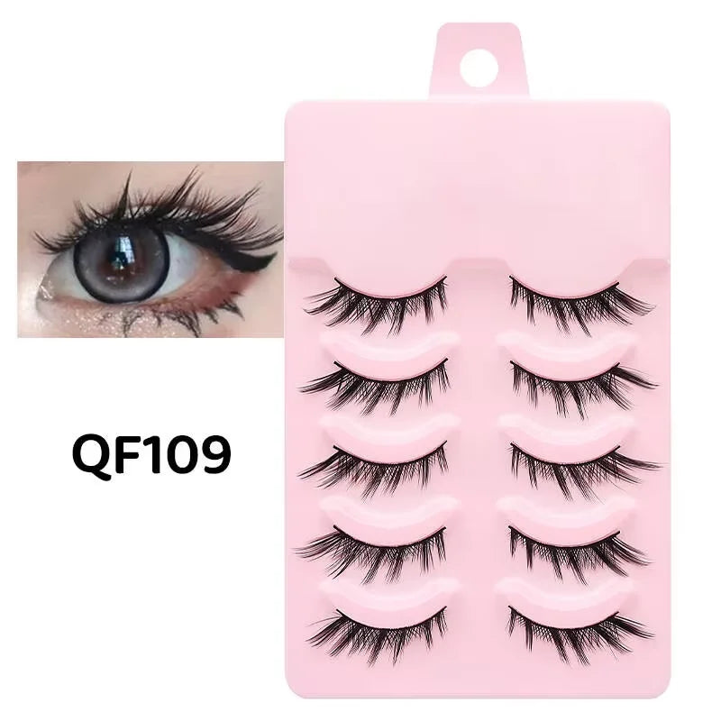 5 Pairs Manga Lashes Soft Natural Long False Eyelashes | Anime Wispy Strip Lashes for close-up view