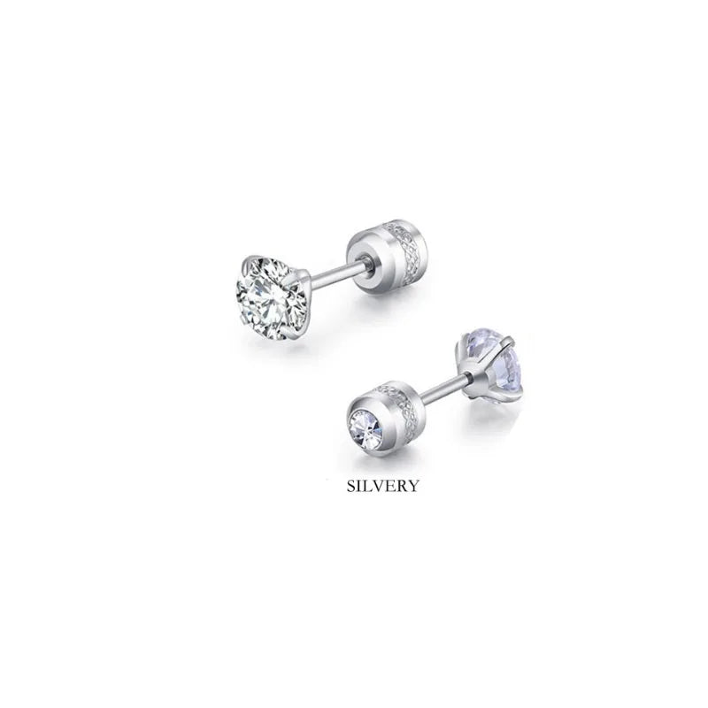 2pcs 20G Hypoallergenic Titanium Steel Stud Earrings for Men Women, Zircon Screw Back Ea detail view