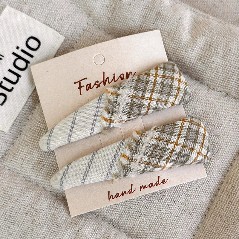 Sister's Style Plaid Fringe Patchwork Hair Clip Luxurious Triangle Fabric Bang Clip BB Clip Side Clip Hair Accessory