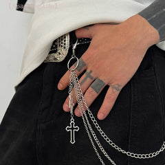 Retro Punk Cross Pendant Waist Chain | Unisex Hip Hop Jeans Keychain Accessory detail view