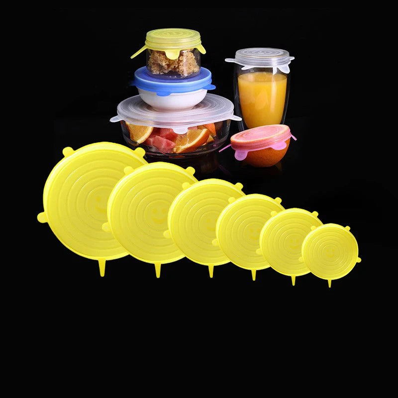 6Pcs Silicone Stretch Lids, Food Bowl Covers, Reusable Food Saving Covers, Retractable close-up view