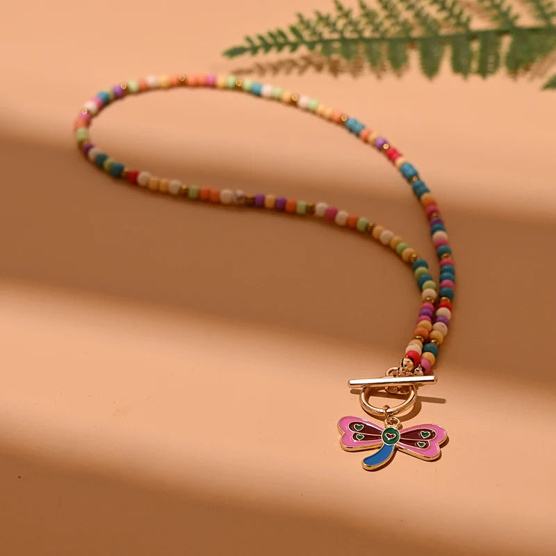 Colorful Stone Choker Necklace | Round Evil Charm Pendant for Women close-up view
