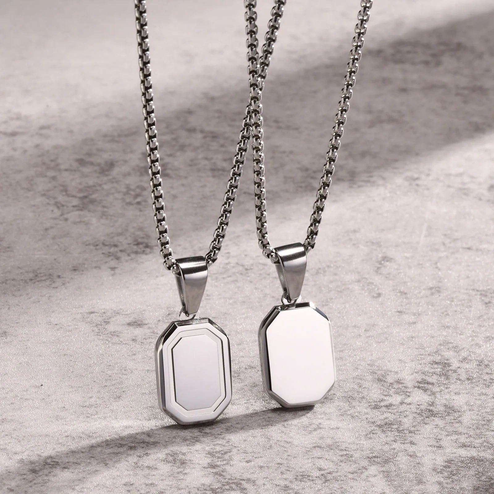 Vnox Initial Geometric Necklaces for Men Women, Stainless Steel Square Rectangle Pendant, A-Z 26 Letters Alphabet Boy Collar