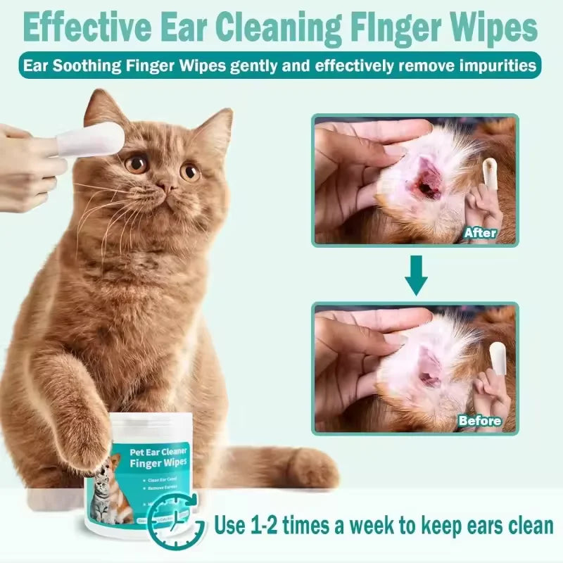 Disposable Pet Ear Cleaning Wipes | Finger Cover Ear Care for Dogs and Cats close-up view