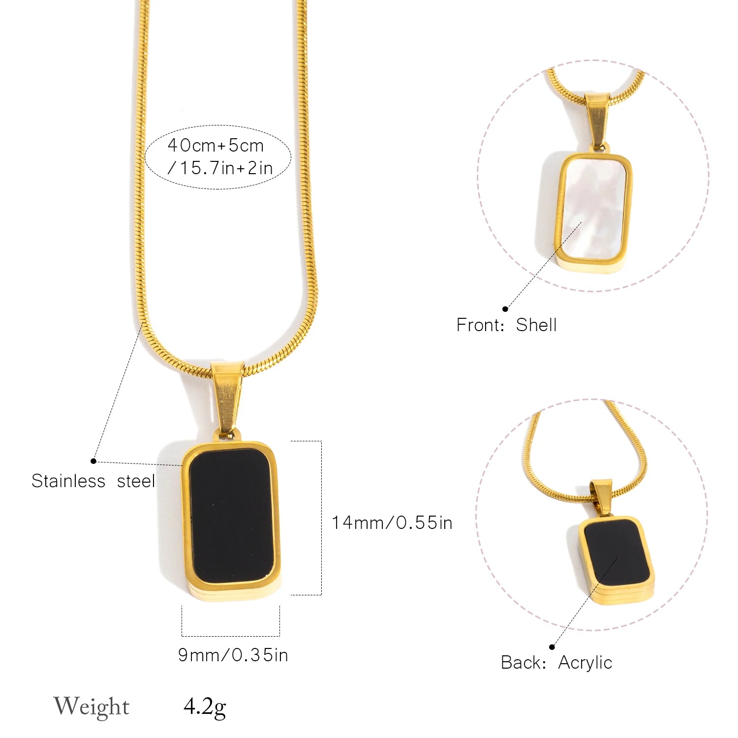 Double Sided Square Pendant Necklace | 18K Gold Plated Stainless Steel Jewelry additional angle