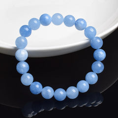 Natural Aquamarins Quartzs Beads Bracelet Women Men 6mm 8mm Sky Blue Stone Round Bead close-up view