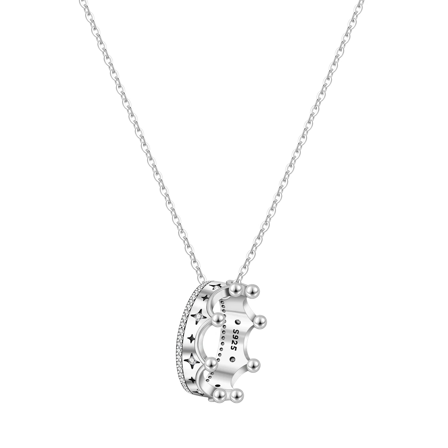 Romantic Pink Crown Heart Pendant Necklace Genuine 925 Sterling Silver Elegant Fine Je close-up view