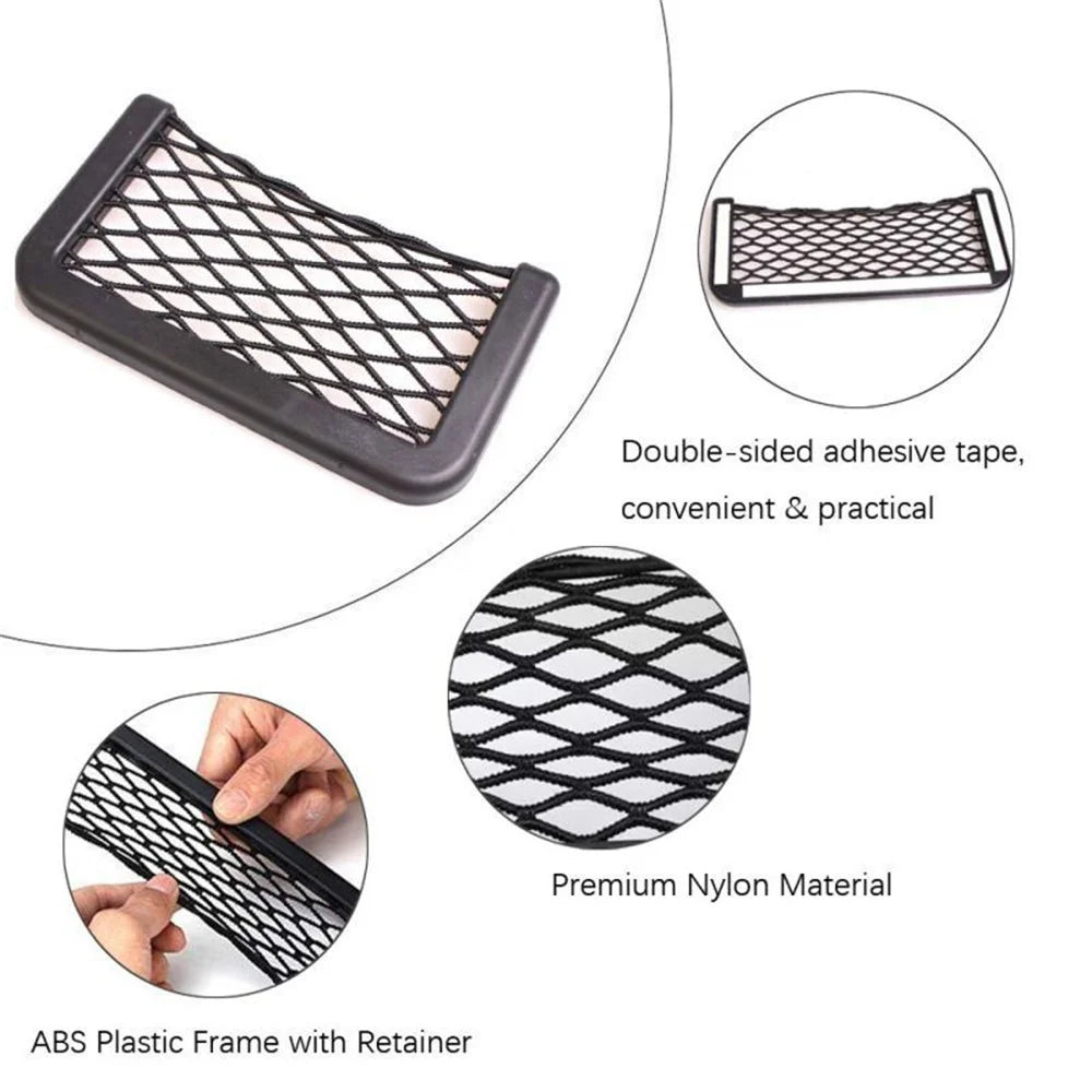 Car Net Pocket Phone Holder Storage Bag Adhesive