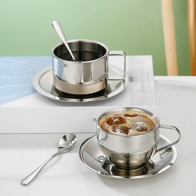 1pc 180/200ml Coffee Cup Double Layer Hot Resistant Coffee Cup Set Stainless Steel additional angle