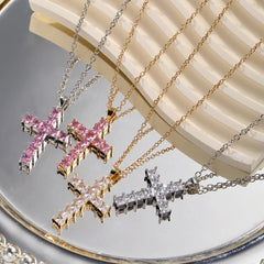 New Fashion Necklaces Female Pendants Gold Multi Color Crystal Jesus Cross Pendant For W detail view