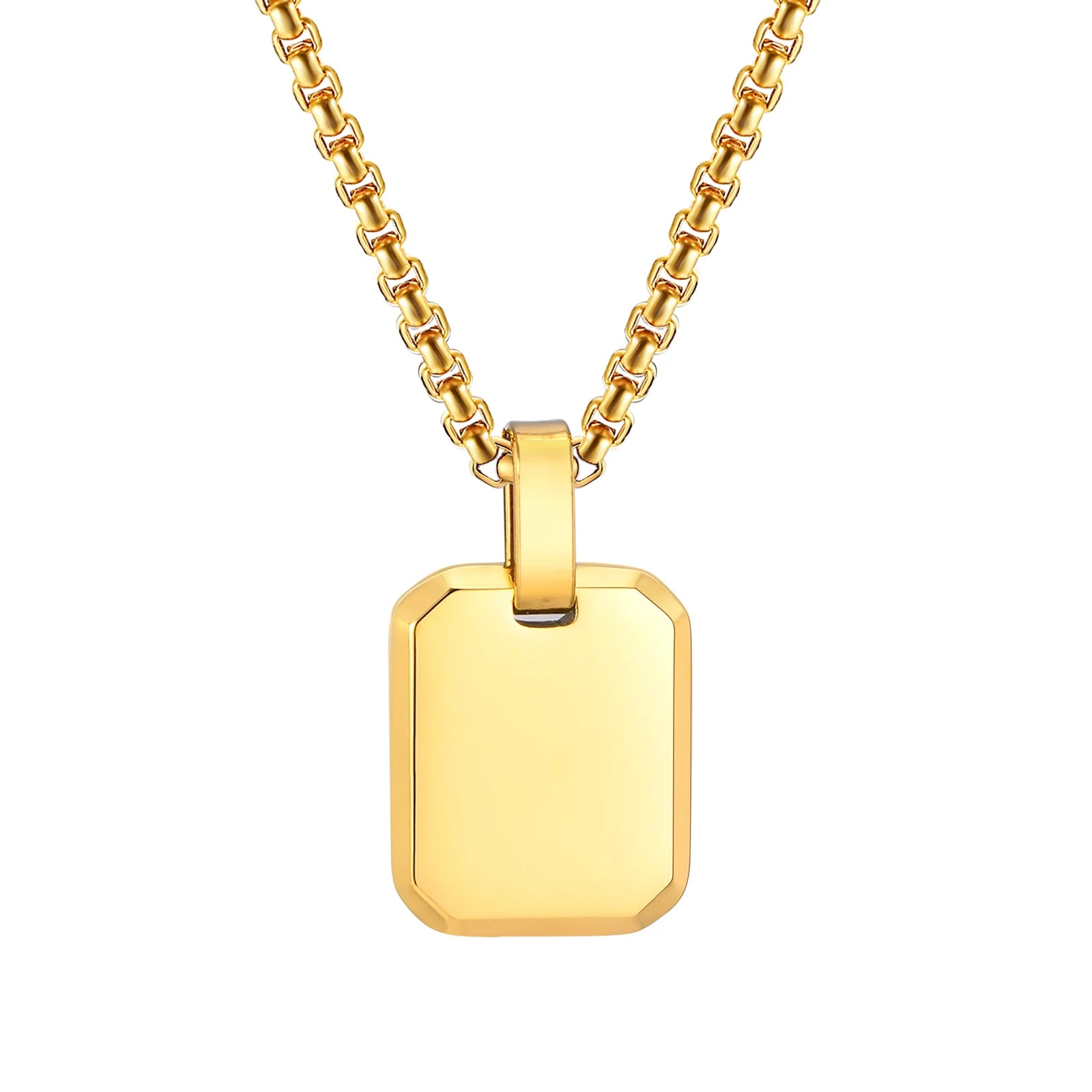 Engrave Square Necklace Personalized Tag ID Pendant, Stainless Steel Gold Plated Jewelry detail view