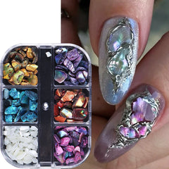 6 Grids Abalone Shell Flakes Nail Art Decoration 3D Charms Irregular Seashell Fragmen alternate view