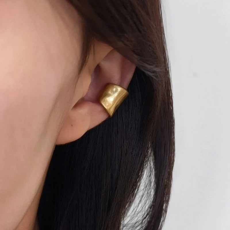Simple Metal Frosted Ear Clips for Women Fake Piercing Irregular Wide C Shape Cartilage detail view